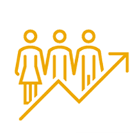 icon of people standing next to increasing graph